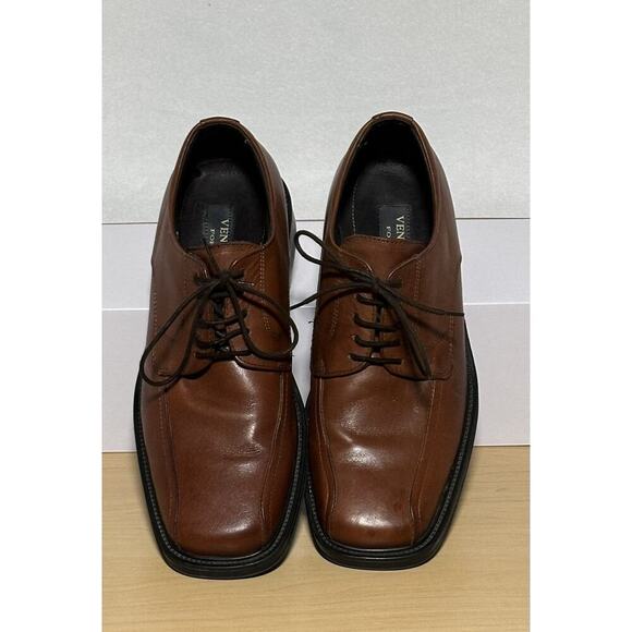 Venturini Dorino Italy Men's Lace Up Loafers Shoes Leather Brown Size 10M Preppy - Picture 1 of 8
